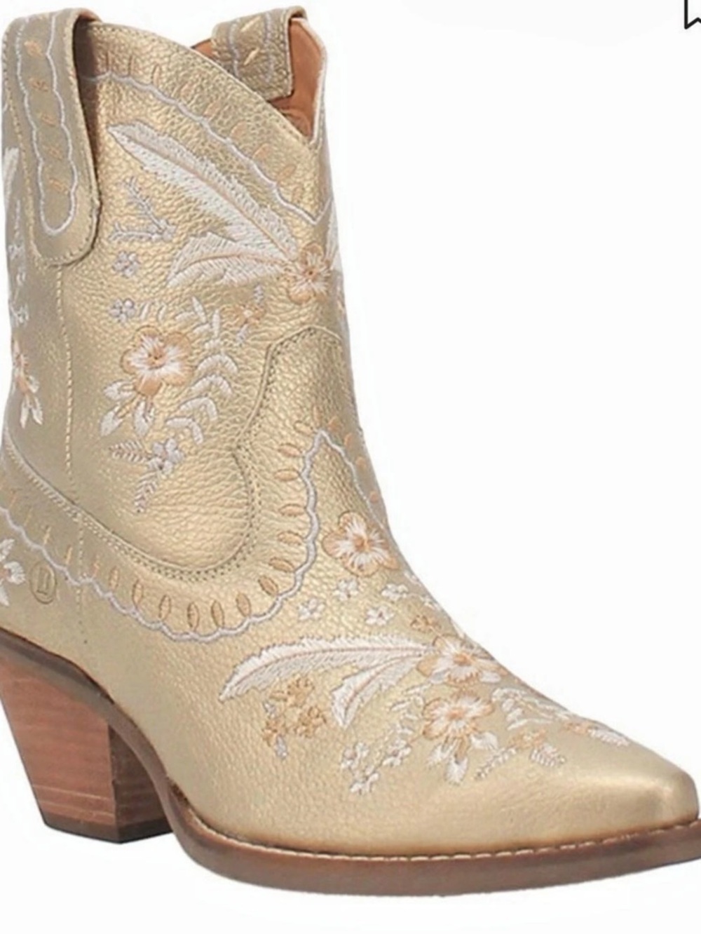 Dingo Primrose Embroidered Floral Western Booties Heeled Boots Gold size 7,5